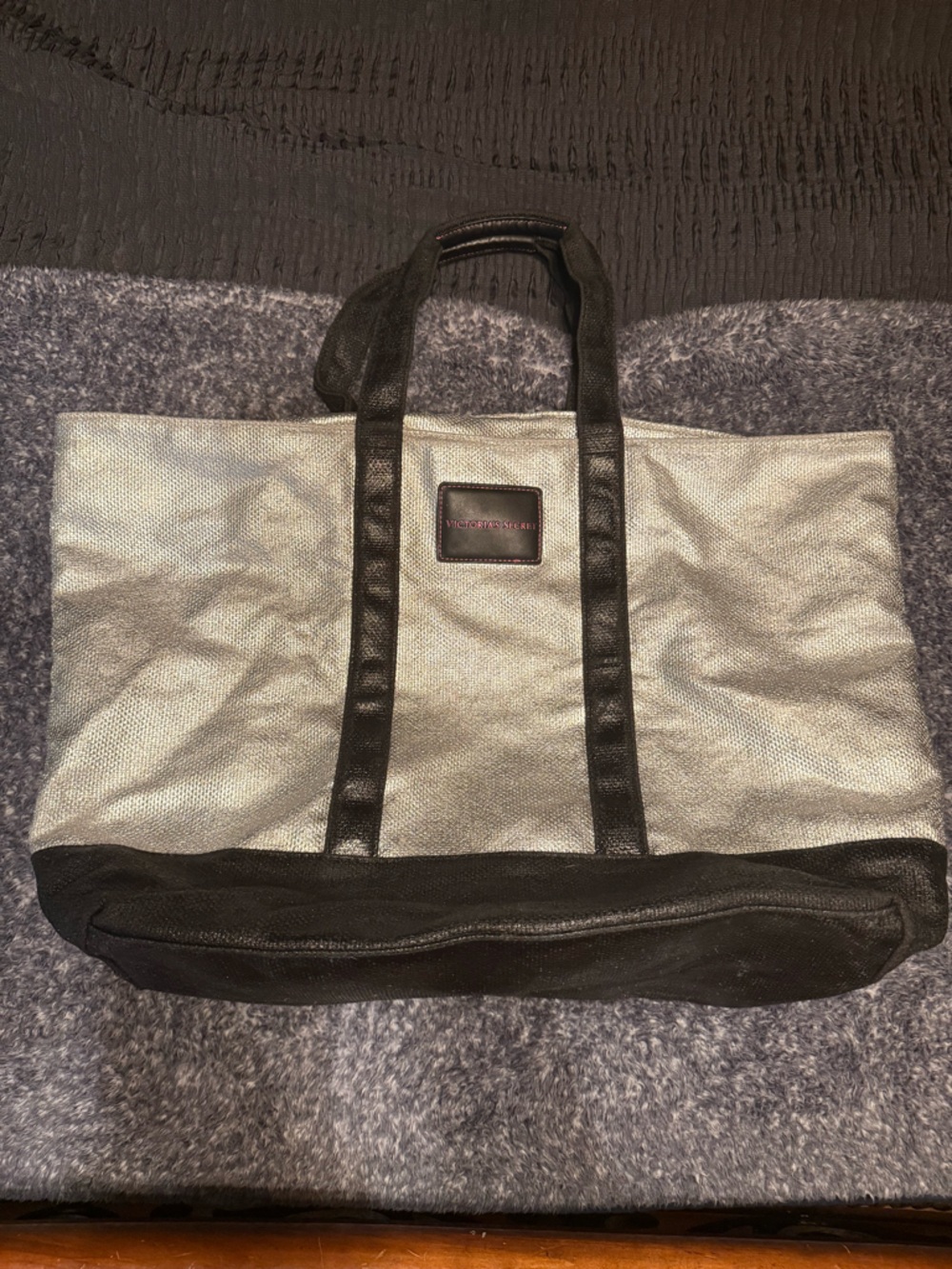 Victoria's Secret Silver and Black Duffel Tote